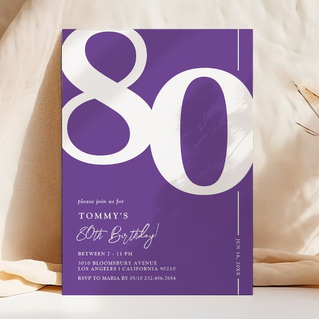 Purple Eighty 80th Birthday Party Invitation (Creator Uploaded)
