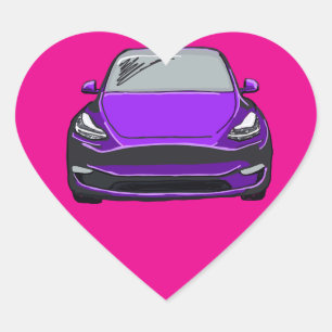 Purple Electric Vehicle SUV Car Drawing Heart Sticker