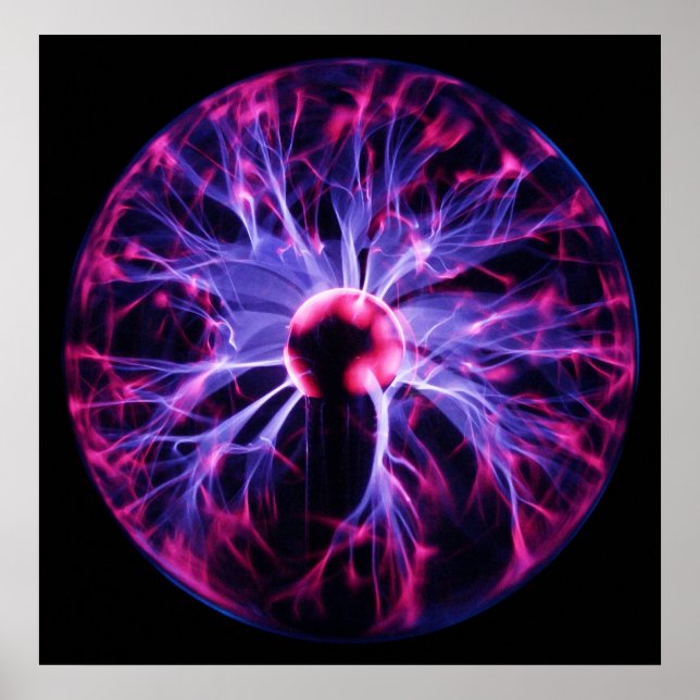 Purple Electricity Eminating from a Plasma Lamp Poster (Front)