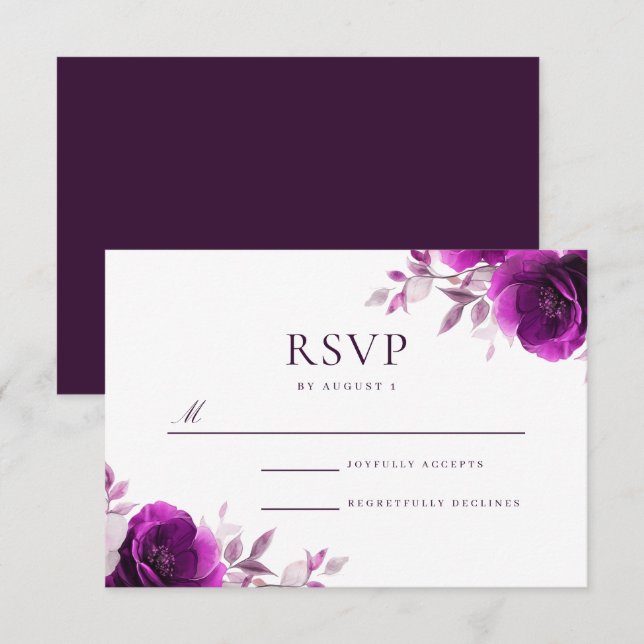 Purple Elegance Amethyst & Indigo, Lilac Wedding  RSVP Card (Front/Back)