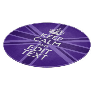 Purple Elegance Keep Calm Your Text Union Jack Cutting Board