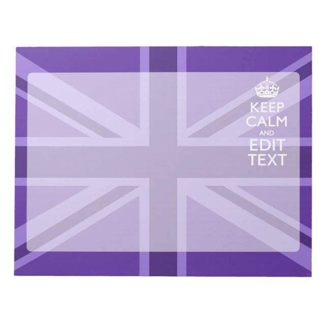 Purple Elegance Keep Calm Your Text Union Jack Notepad (Front)