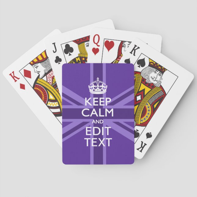 Purple Elegance Keep Calm Your Text Union Jack Playing Cards (Back)