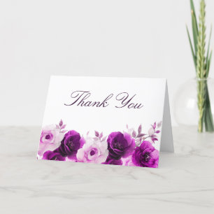 Purple Elegance: Lilac Violet Roses Floral Wedding Thank You Card