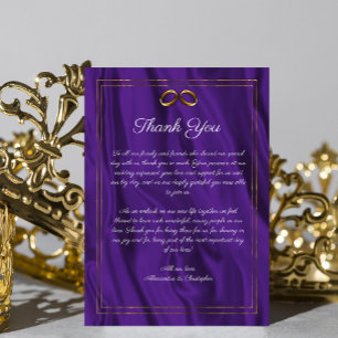Purple Elegance Wedding Rings Thank You Enclosure Card