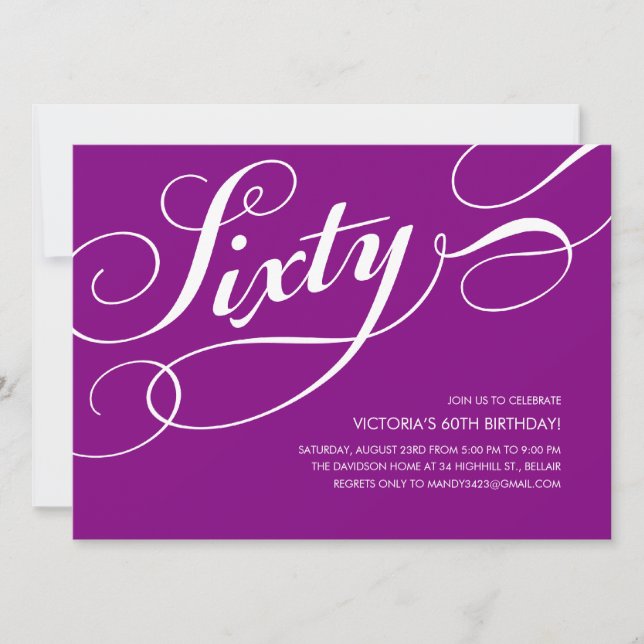 Purple Elegant 60th Birthday Invitation (Front)