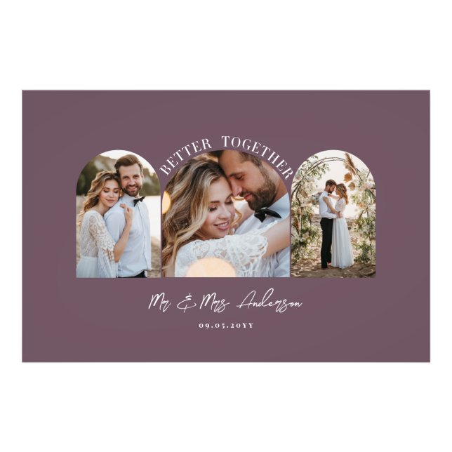 Purple elegant arch multi photo wedding gift decor print (Front)