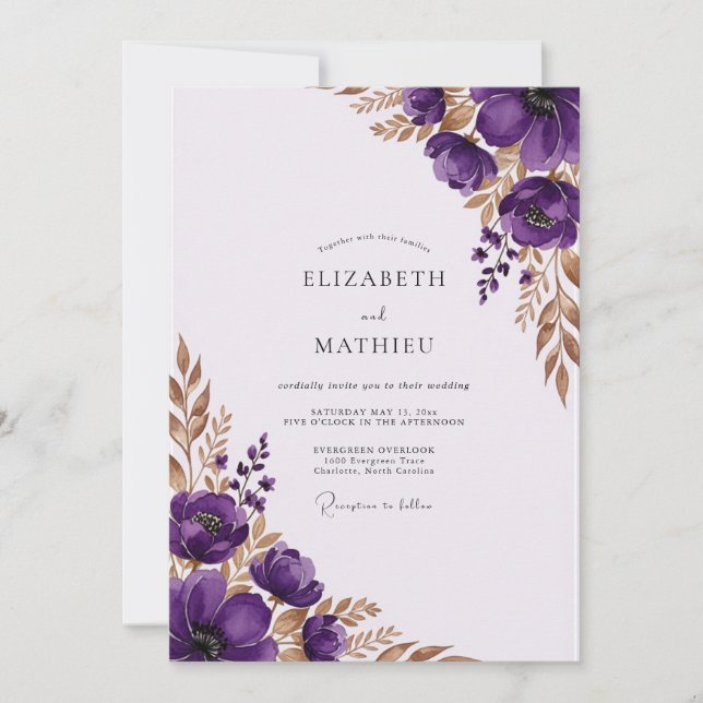 Purple Elegant Autumn Wedding Invitation (Front)
