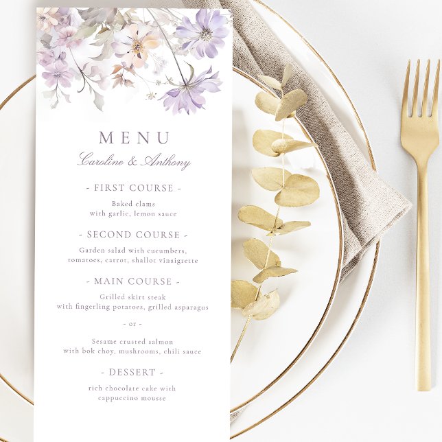 Purple Elegant Botanical Floral Boho Wedding Menu (Purple Elegant Botanical Floral Boho Wedding Menu)