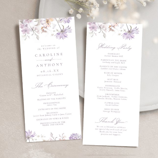 Purple Elegant Botanical Floral Boho Wedding Programme (Purple Elegant Botanical Floral Boho Wedding Program)