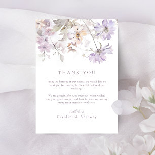 Purple Elegant Botanical Floral Boho Wedding Thank You Card