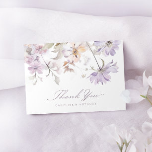 Purple Elegant Botanical Floral Boho Wedding Thank You Card