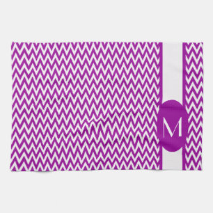 Purple Elegant Chevron Design with monogram Tea Towel
