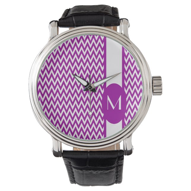 Purple Elegant Chevron Design with monogram Watch (Front)