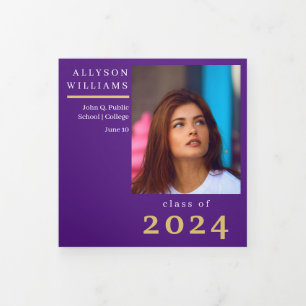 Purple Elegant Classy 8 Photo Graduation  Tri-Fold Announcement