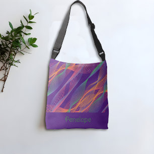 Purple elegant colourful wavy name crossbody bag