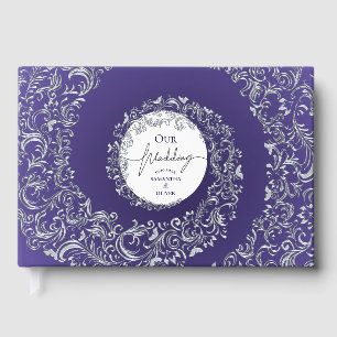 Purple Elegant Damask Wedding Guest Book