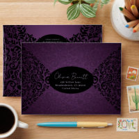 Purple Elegant Dark Damask Pattern