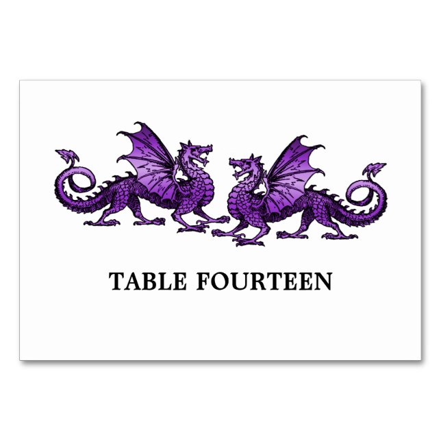 Purple Elegant Dragons Table Card (Front)