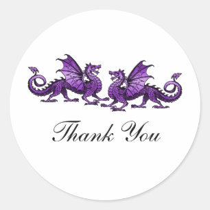 Purple Elegant Dragons Thank You Stickers