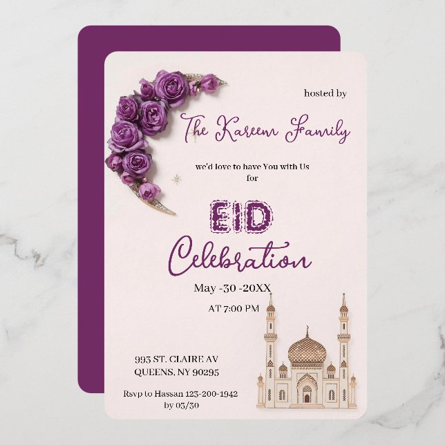 Purple Elegant Eid Celebration  Party Invitation (Front/Back)