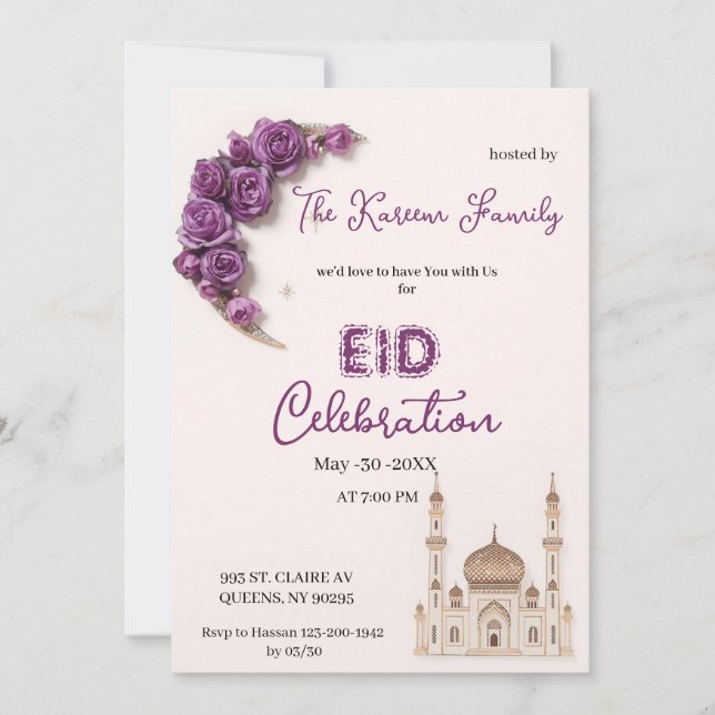 Purple Elegant Eid Celebration  Party Invitation (Front)