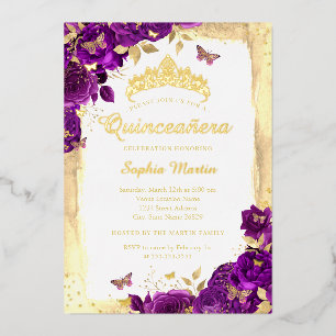 Purple Elegant Floral Butterfly Quinceanera 