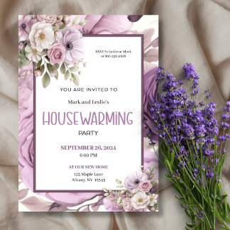 Purple Elegant Floral Housewarming Party Invitation