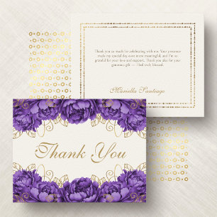 Purple Elegant Floral Quinceanera Thank You Card