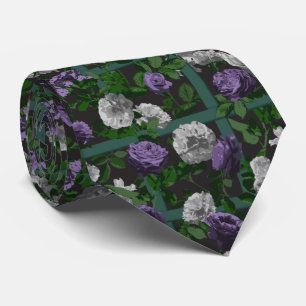 Purple Elegant Floral Roses Tie