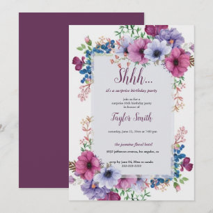 Purple elegant Floral Surprise Party Invite