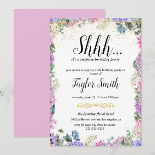 purple  elegant Floral Surprise Party Invite