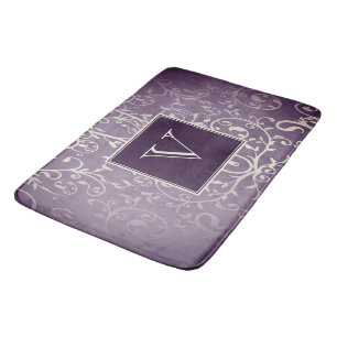 Purple Elegant Flourish Monogram Bath Mat