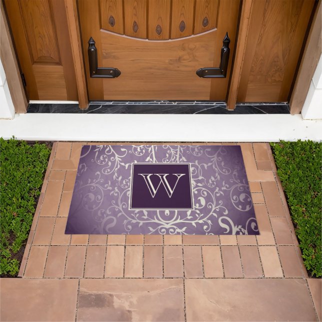 Purple Elegant Flourish Monogram Doormat (Outdoor)