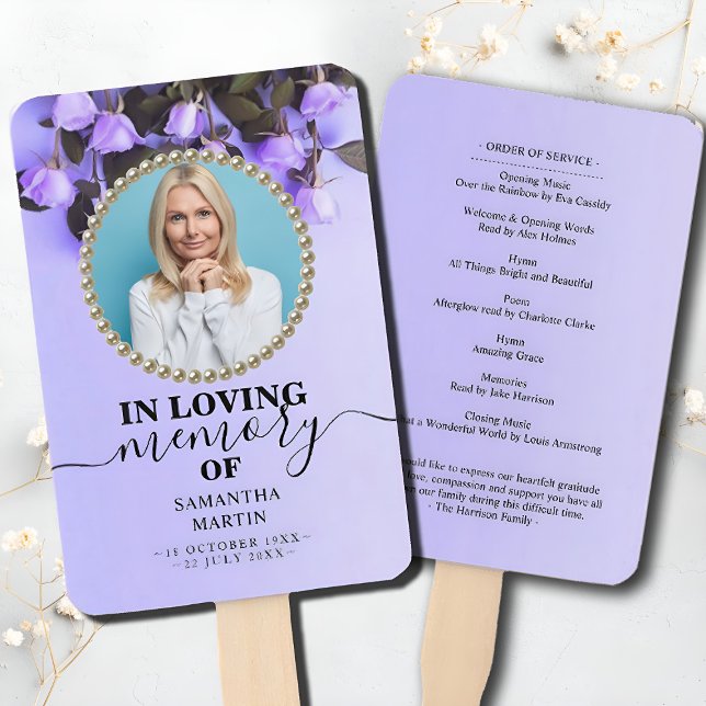 Purple Elegant Funeral Celebration of Life Hand Fan (Creator Uploaded)