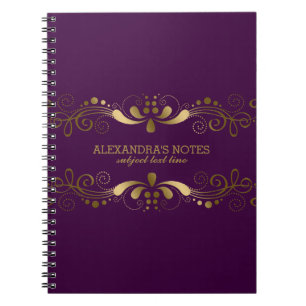 Purple & Elegant Gold Tones Floral Lace Frame 2 Spiral Notebook