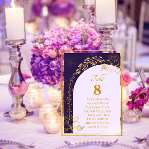 Purple Elegant Golden Floral Arch Table Card