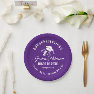 Purple Elegant Graduation Party Personalised Name Paper Plate