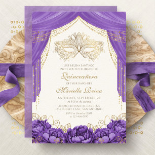 Purple Elegant Mask Masquerade Quinceanera Invitation