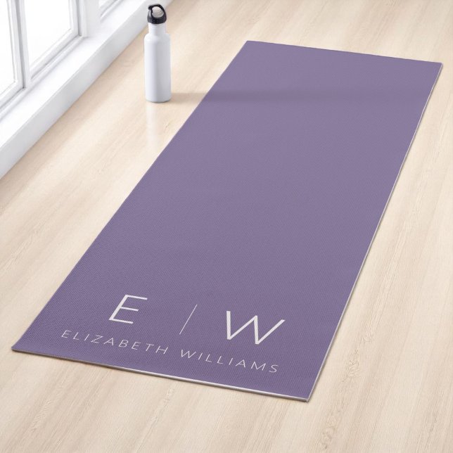 Purple Elegant Modern Minimalist Monogram Name Yoga Mat (Creator Uploaded)