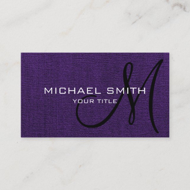 Purple Elegant Monogram Canvas Look Business Card (Front)