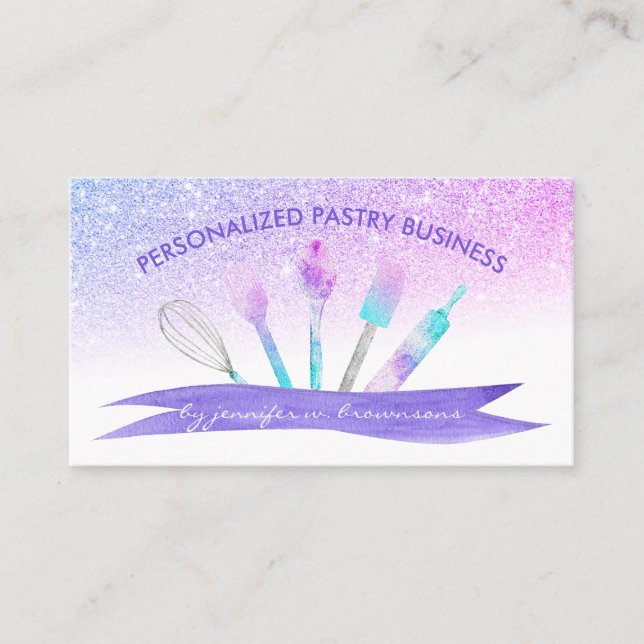 Purple Elegant Pastry Chef Home Made Bakery Business Card (Front)