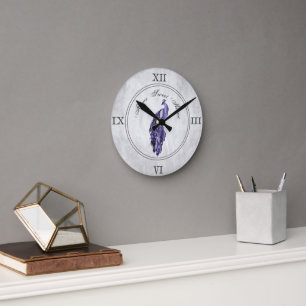 Purple Elegant Peacock Acrylic Wall Clock