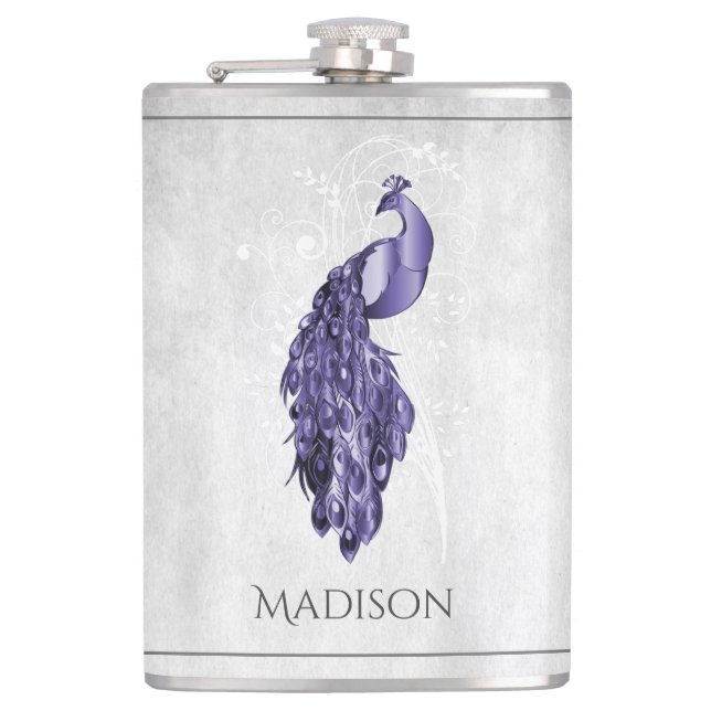 Purple Elegant Peacock Flask (Front)