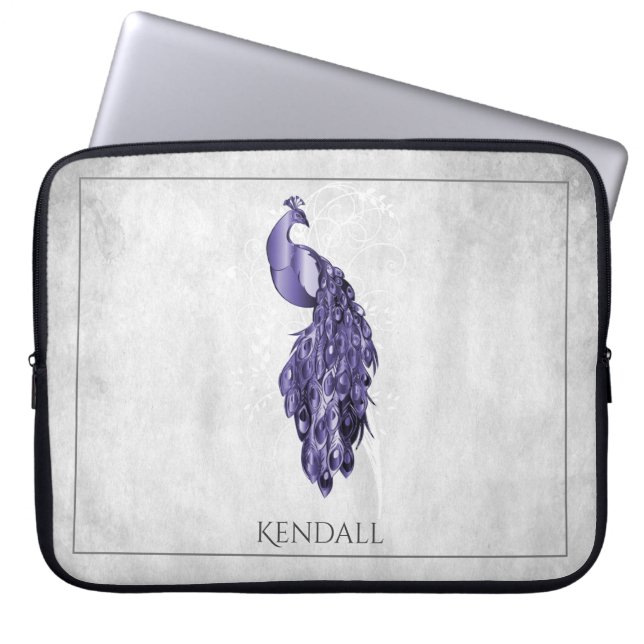 Purple Elegant Peacock Personalised Laptop Sleeve (Front)
