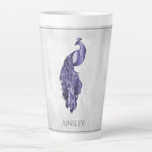 Purple Elegant Peacock Personalised Latte Mug