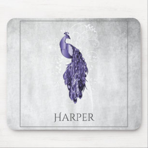 Purple Elegant Peacock Personalised Mouse Pad