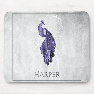 Purple Elegant Peacock Personalised Mouse Pad