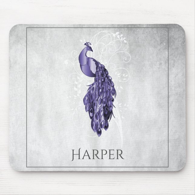 Purple Elegant Peacock Personalised Mouse Pad (Front)