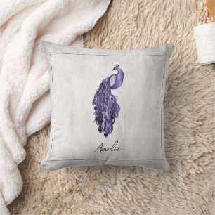 Purple Elegant Peacock Throw Pillow